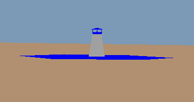 Ground level view of blue tower